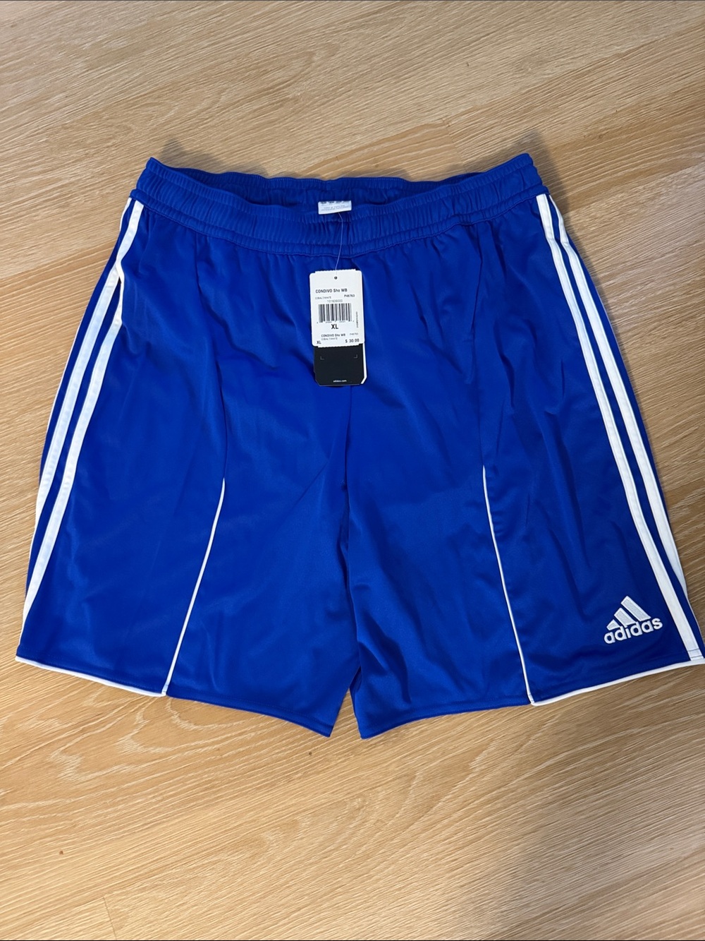 New adidas Men's Blue Athletic Shorts with White Stripes